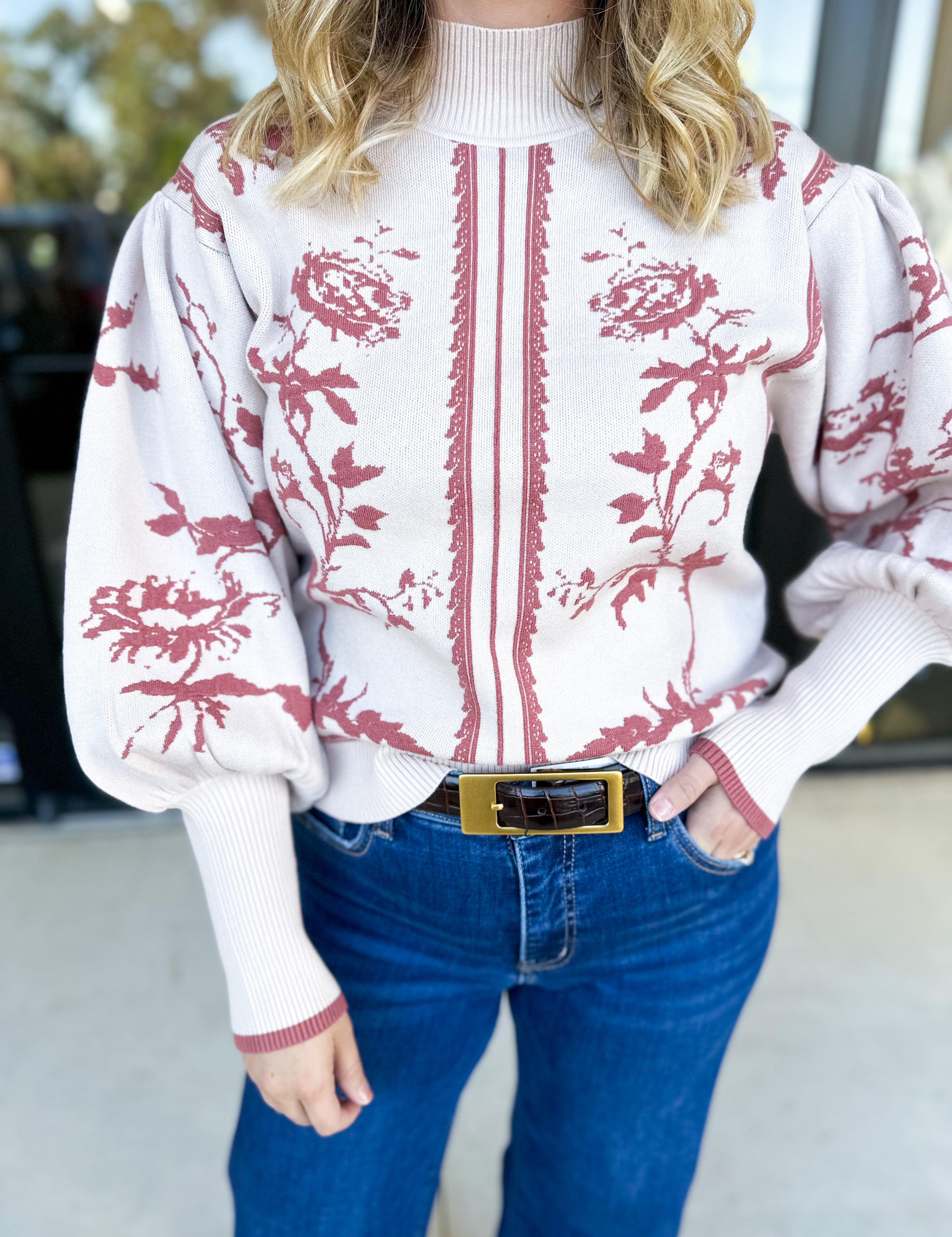 The Vintage Floral Sweater - Cream-230 Sweaters/Cardis-FATE-July & June Women's Fashion Boutique Located in San Antonio, Texas