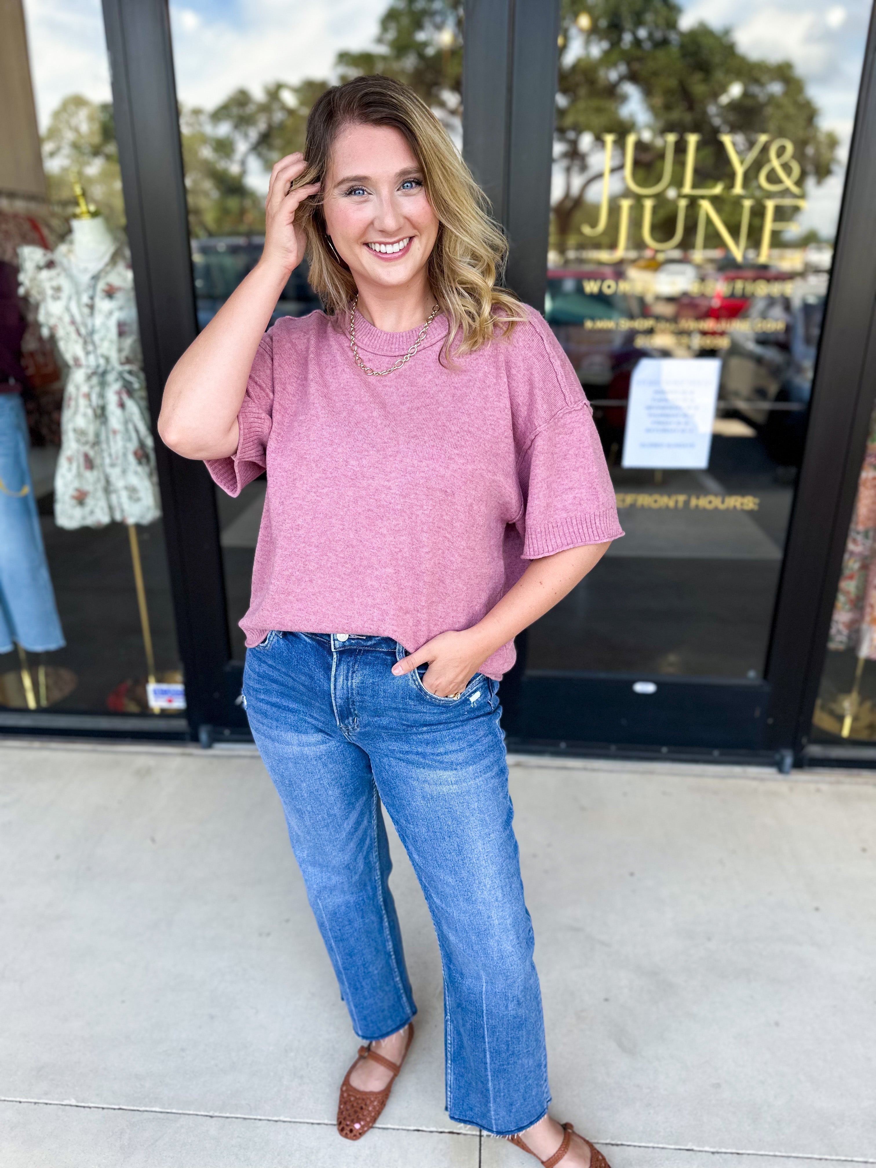 The Ella Knit Sweater Top - Mauve-230 Sweaters/Cardis-JODIFL-July & June Women's Fashion Boutique Located in San Antonio, Texas