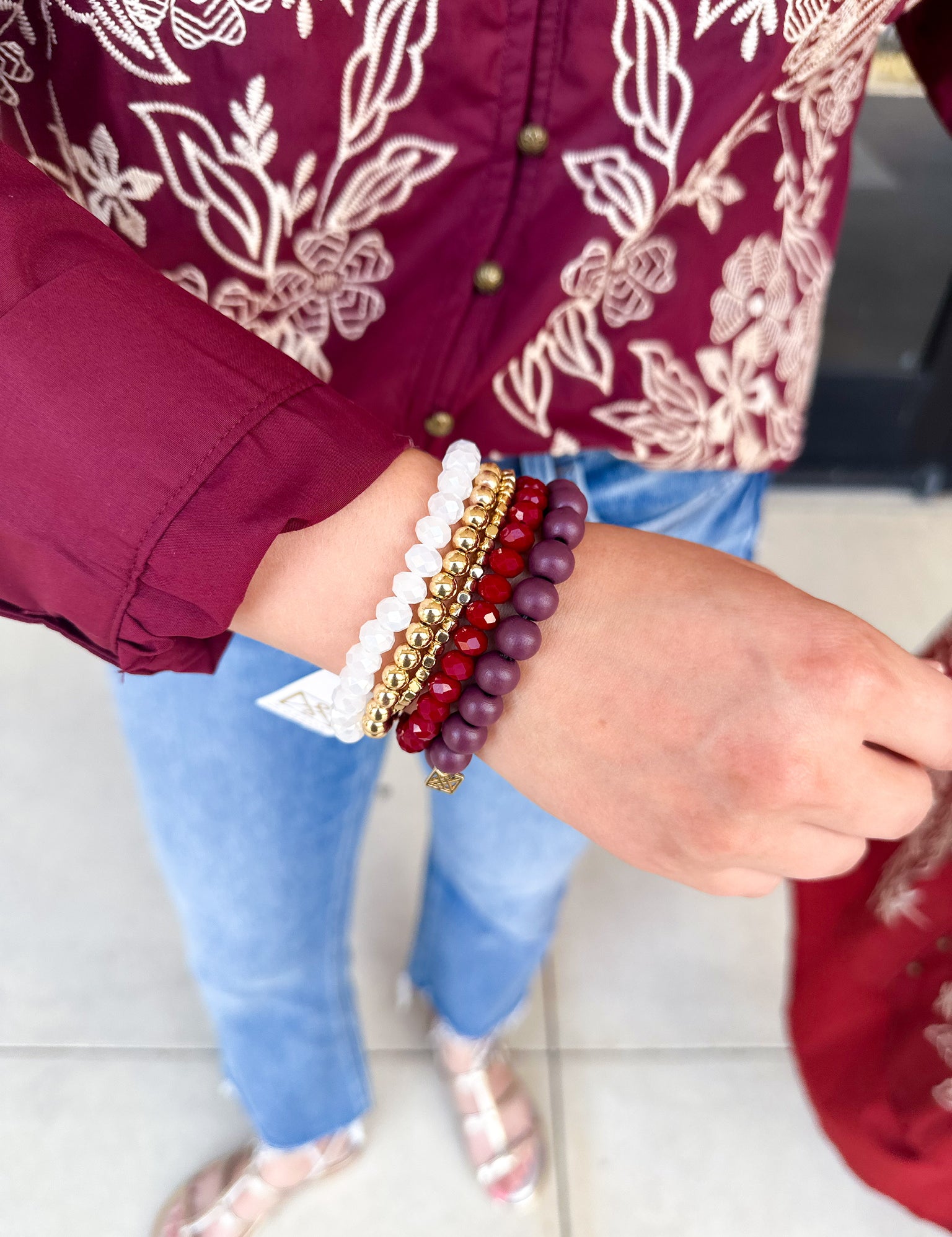 Michelle McDowell - Bracelet Set - Maroon & White-110 Jewelry & Hair-Michelle McDowell-July & June Women's Fashion Boutique Located in San Antonio, Texas