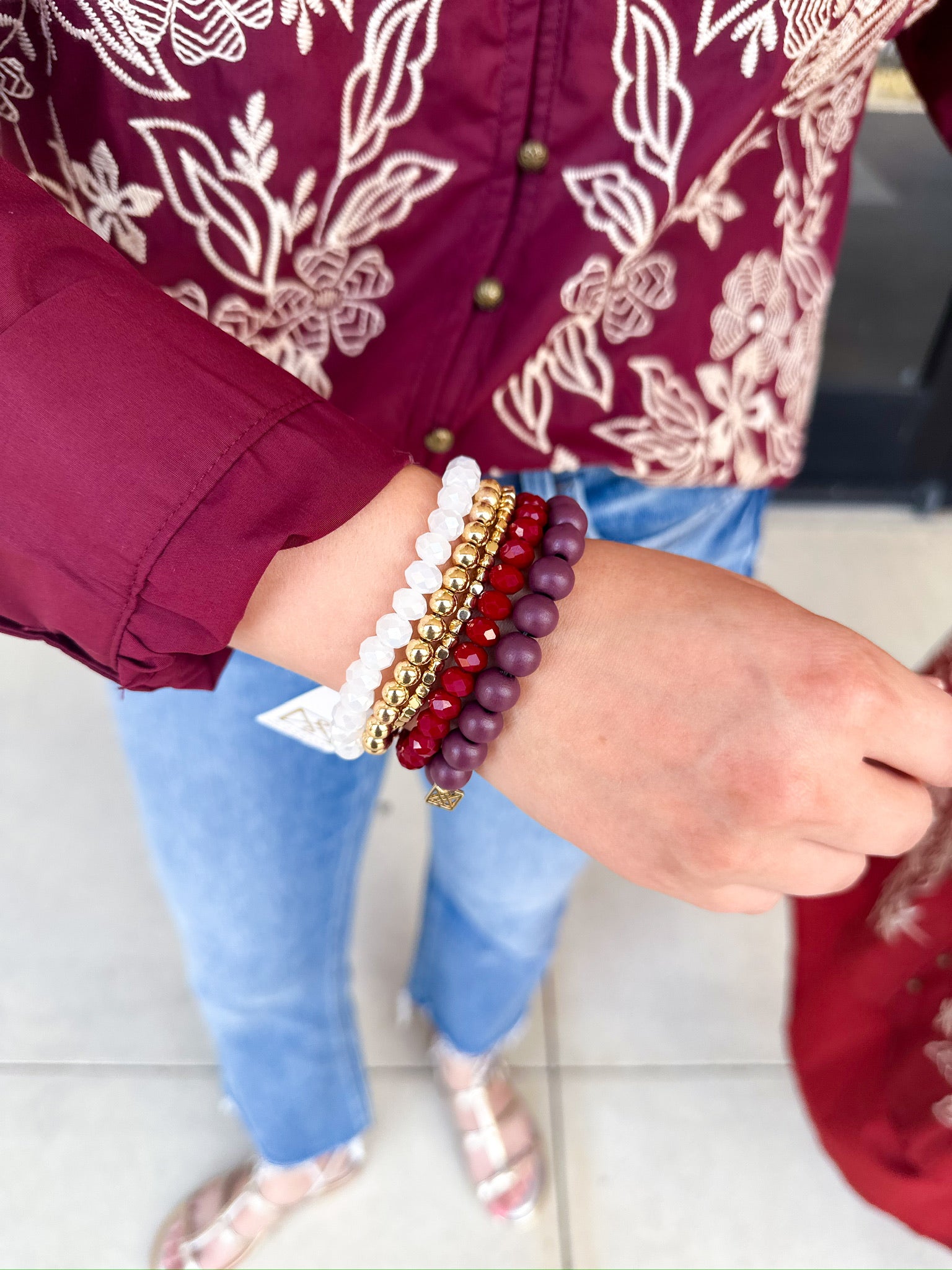 Michelle McDowell - Bracelet Set - Maroon & White-110 Jewelry & Hair-Michelle McDowell-July & June Women's Fashion Boutique Located in San Antonio, Texas