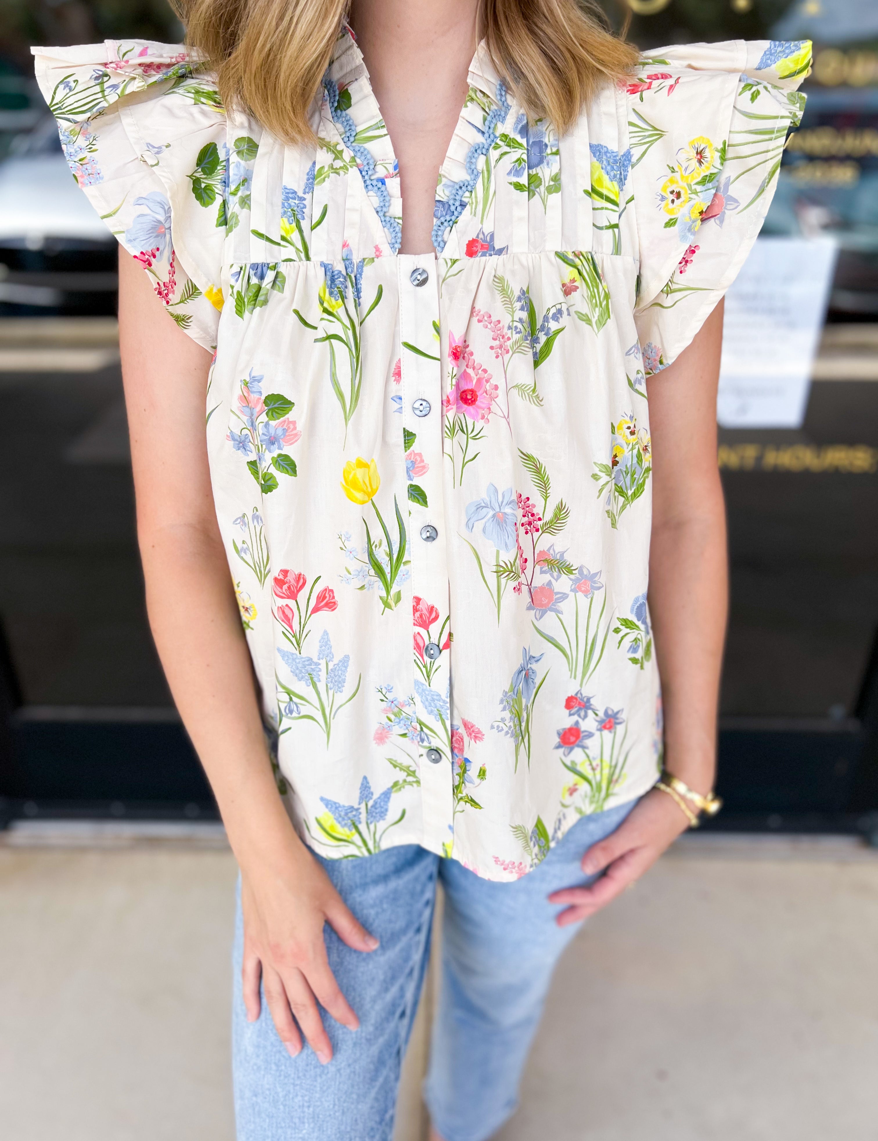 A Joyful Garden Blouse-200 Fashion Blouses-ENTRO-July & June Women's Fashion Boutique Located in San Antonio, Texas