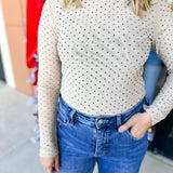 Sheer Rhinestone Long Sleeve Top - Champagne-200 Fashion Blouses-SKIES ARE BLUE-July & June Women's Fashion Boutique Located in San Antonio, Texas