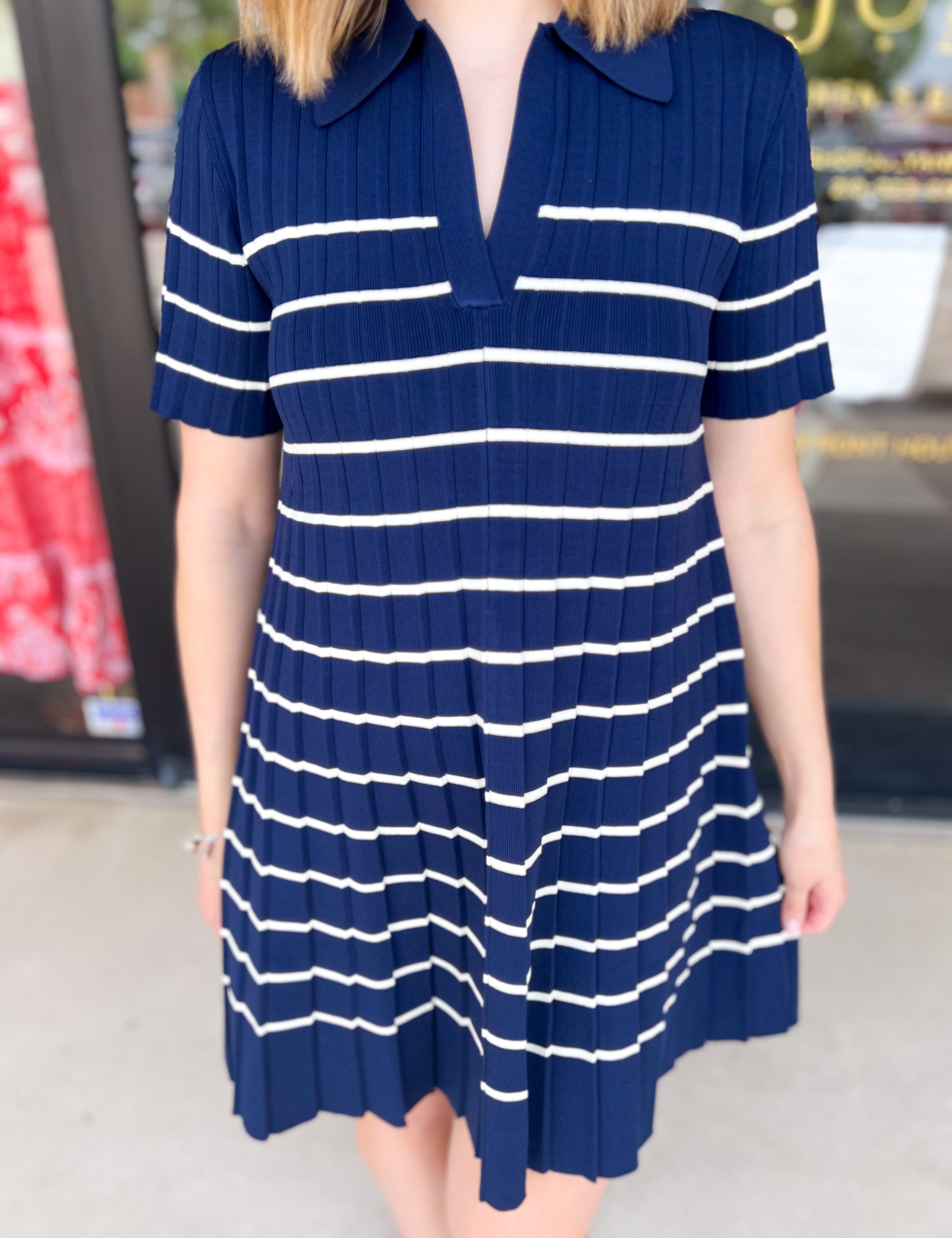 Navy Knit Mini Dress-510 Mini-FLYING TOMATO-July & June Women's Fashion Boutique Located in San Antonio, Texas