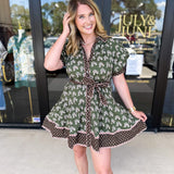 Olive & Chocolate Brown Floral Mini Dress-510 Mini-ENTRO-July & June Women's Fashion Boutique Located in San Antonio, Texas