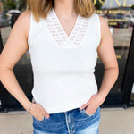 White V-Neck Knit Tank-200 Fashion Blouses-FATE-July & June Women's Fashion Boutique Located in San Antonio, Texas