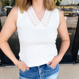 White V-Neck Knit Tank-200 Fashion Blouses-FATE-July & June Women's Fashion Boutique Located in San Antonio, Texas