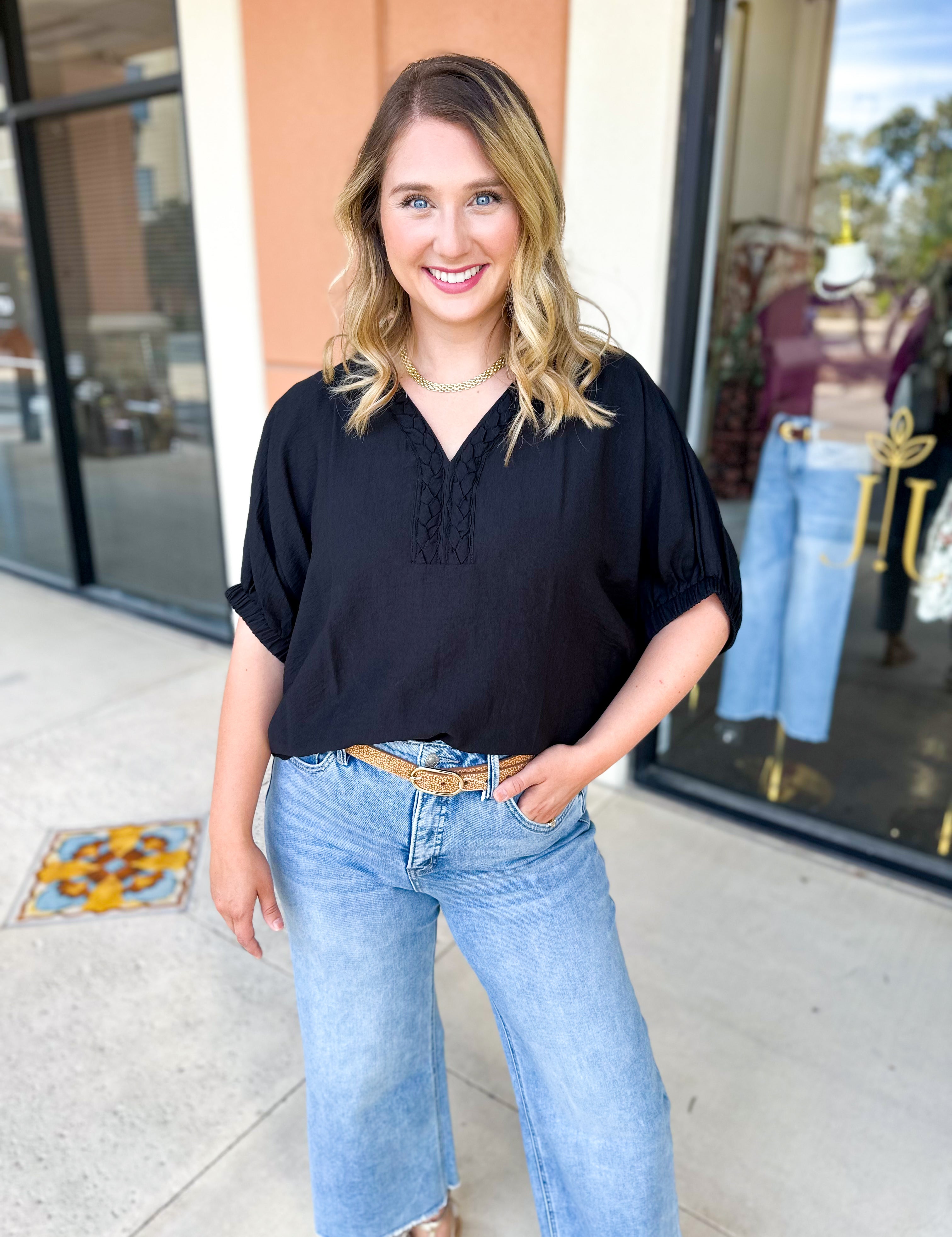Braided Blouse-200 Fashion Blouses-ENTRO-July & June Women's Fashion Boutique Located in San Antonio, Texas