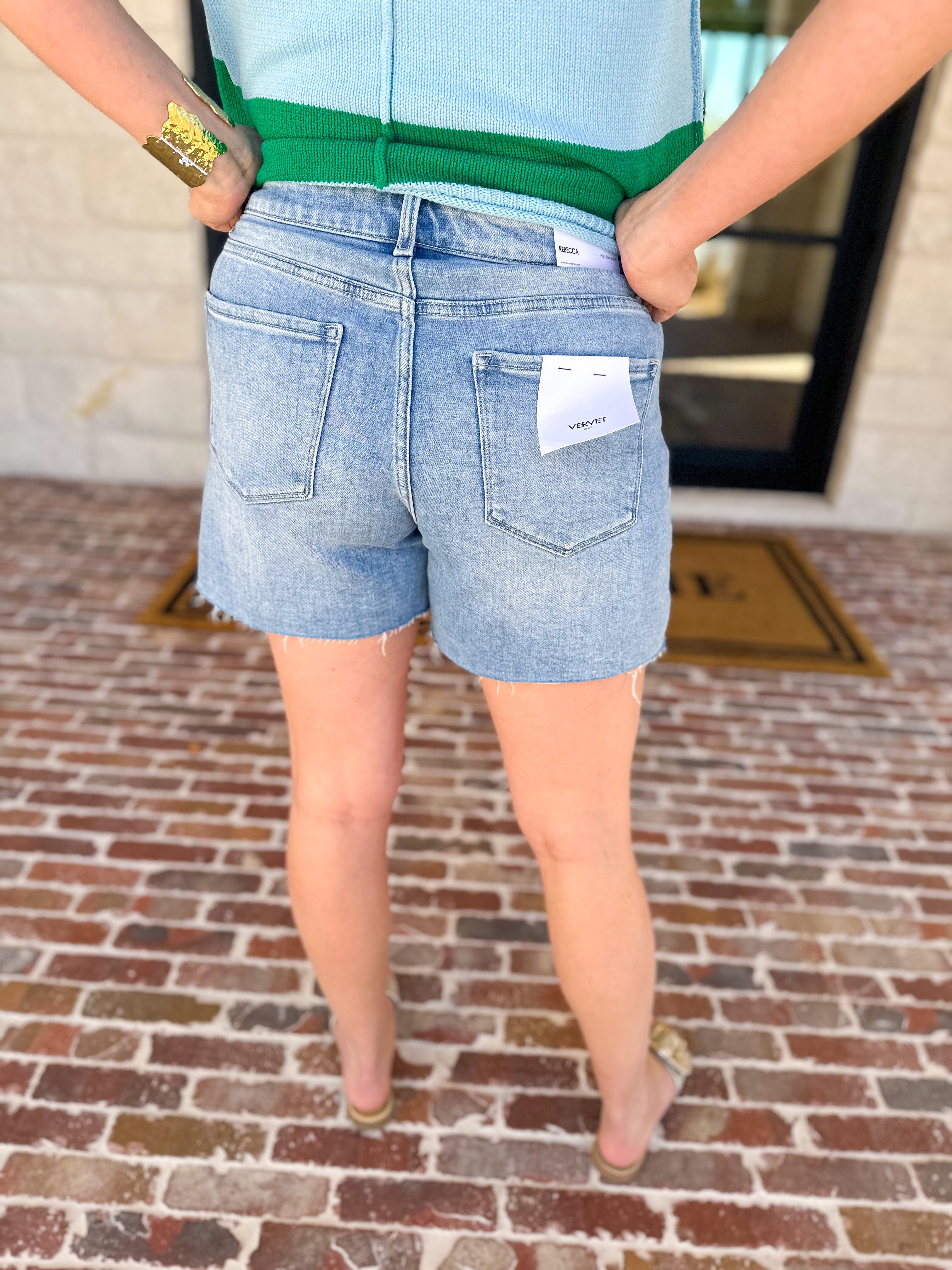 Vervet - Light Wash High Rise Denim Shorts-410 Shorts/Skirts-VEVERT BY FLYING MONKEY-July & June Women's Fashion Boutique Located in San Antonio, Texas