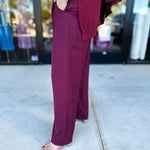 Wide Leg Trousers - Wine-400 Pants-SKIES ARE BLUE-July & June Women's Fashion Boutique Located in San Antonio, Texas