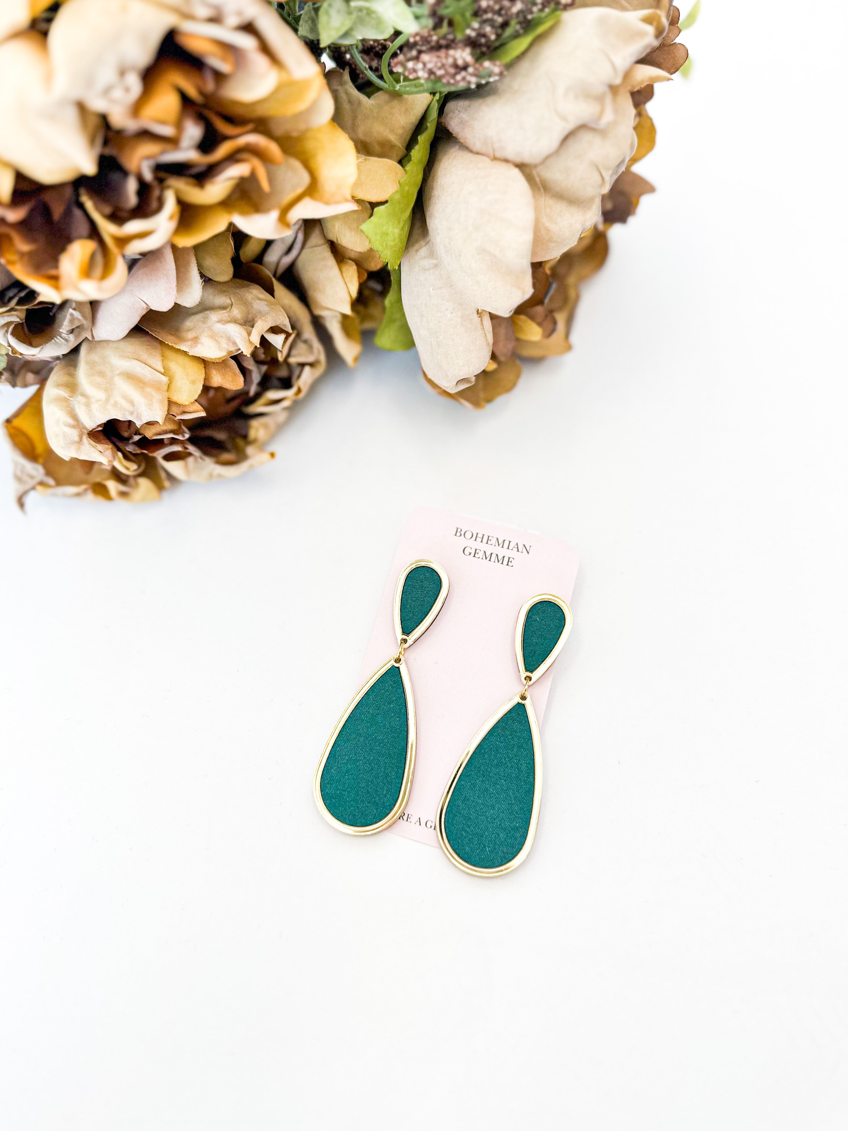 Ava Satin Earrings - Hunter Green-110 Jewelry & Hair-Bohemian Gemme-July & June Women's Fashion Boutique Located in San Antonio, Texas