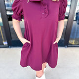 Maroon Ruffle Mini Dress-510 Mini-ENTRO-July & June Women's Fashion Boutique Located in San Antonio, Texas