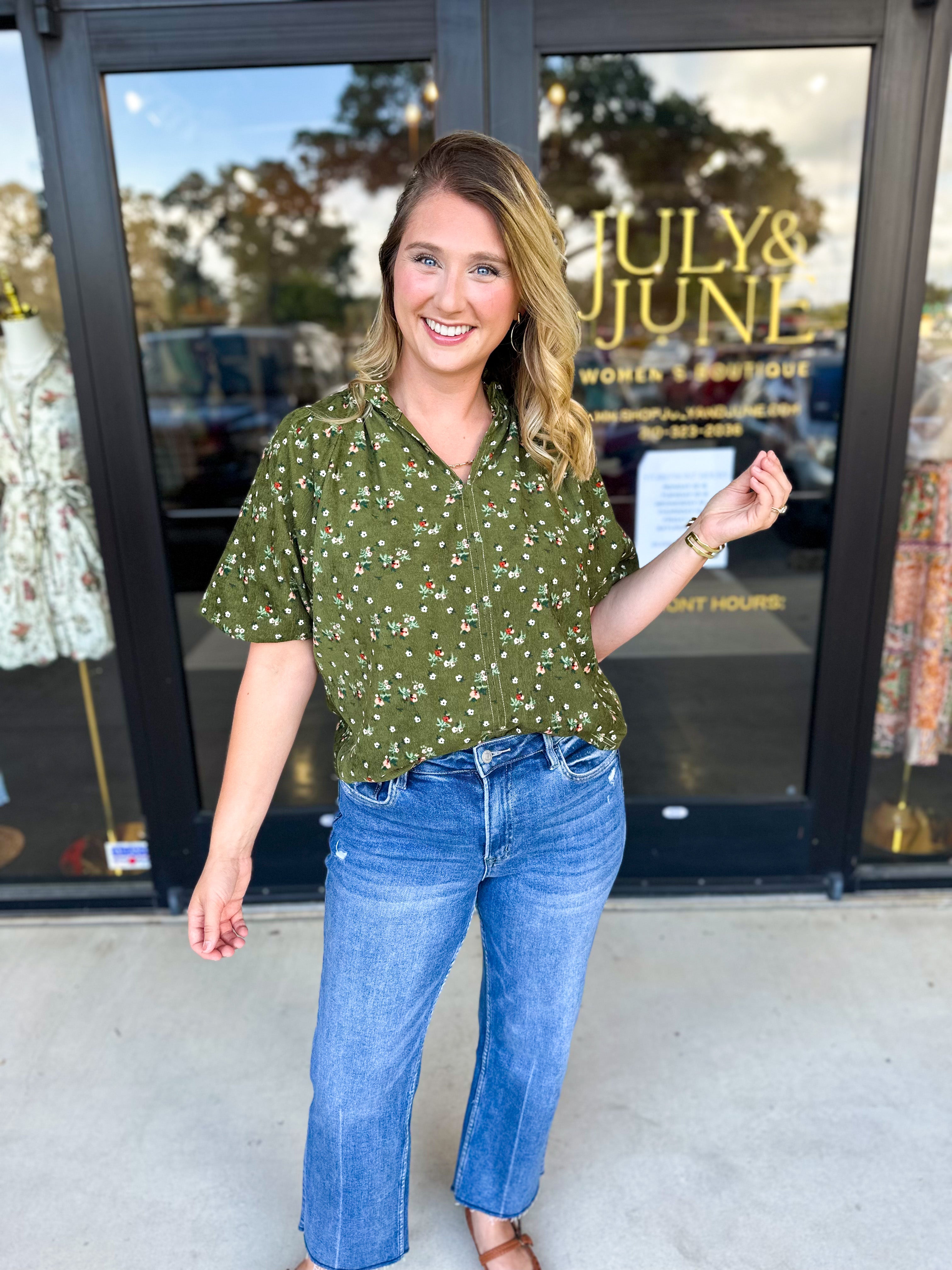 THML - Floral Suede Blouse-200 Fashion Blouses-THML-July & June Women's Fashion Boutique Located in San Antonio, Texas