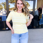 Short Sleeve Stripped Sweater Top - Lemon-230 Sweaters/Cardis-ALLIE ROSE-July & June Women's Fashion Boutique Located in San Antonio, Texas