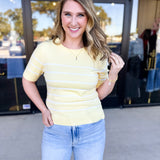 Short Sleeve Stripped Sweater Top - Lemon-230 Sweaters/Cardis-ALLIE ROSE-July & June Women's Fashion Boutique Located in San Antonio, Texas