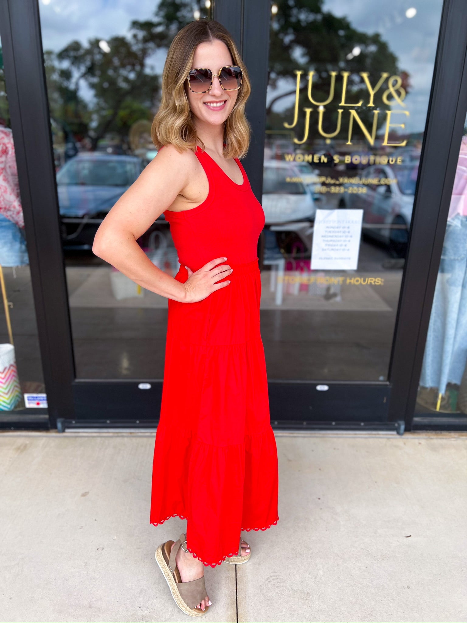 The Summertime Savvy Midi Dress - Red-500 Midi-SKIES ARE BLUE-July & June Women's Fashion Boutique Located in San Antonio, Texas