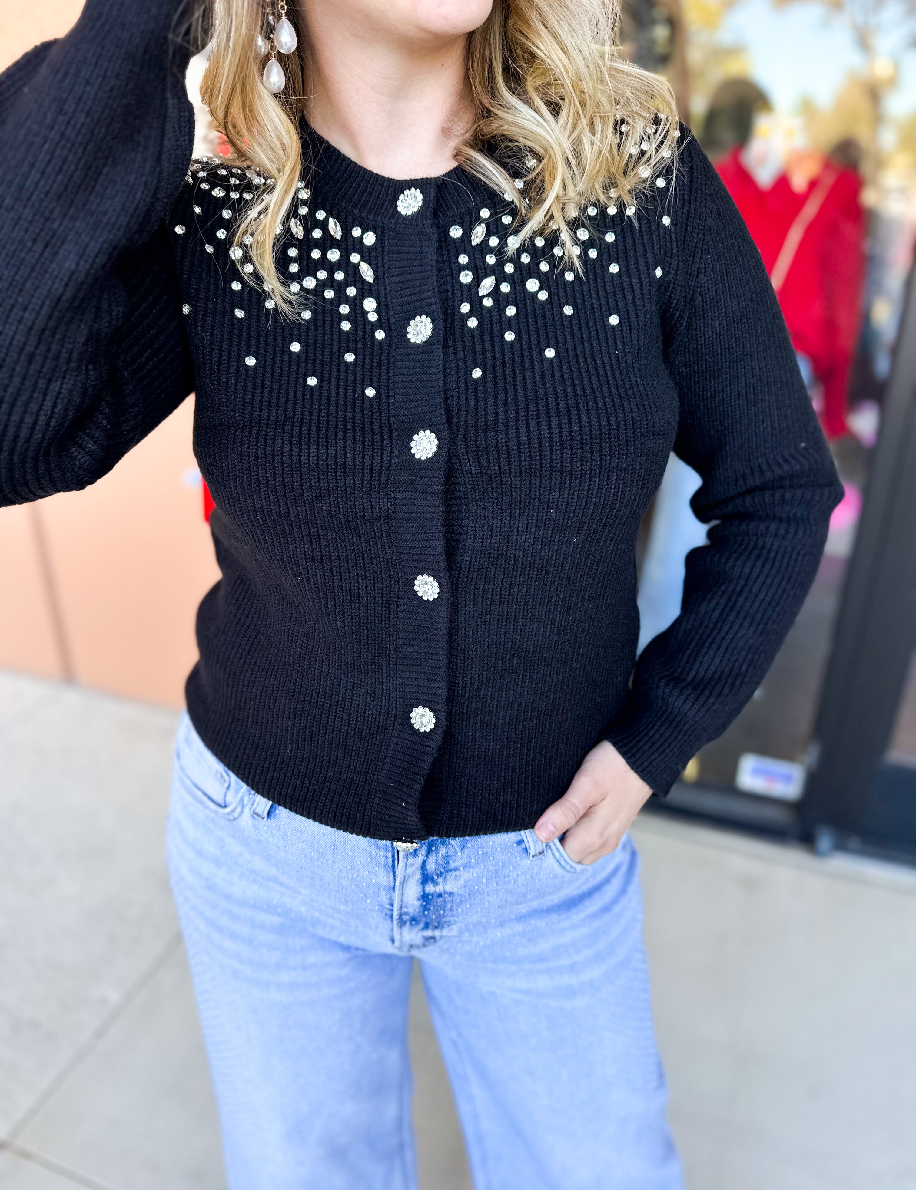 Current Air - Black Gem Cardigan-230 Sweaters/Cardis-CURRENT AIR CLOTHING-July & June Women's Fashion Boutique Located in San Antonio, Texas