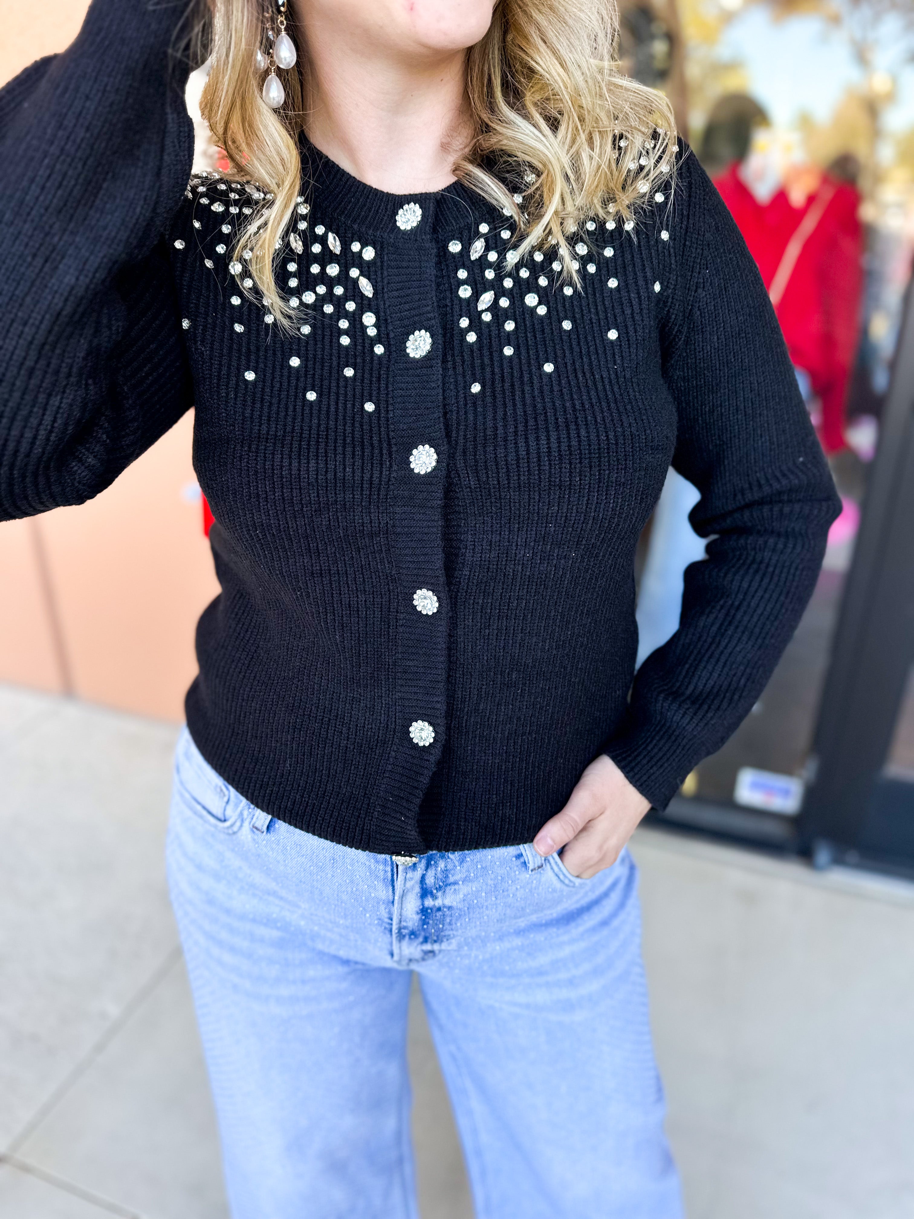 Current Air - Black Gem Cardigan-230 Sweaters/Cardis-CURRENT AIR CLOTHING-July & June Women's Fashion Boutique Located in San Antonio, Texas