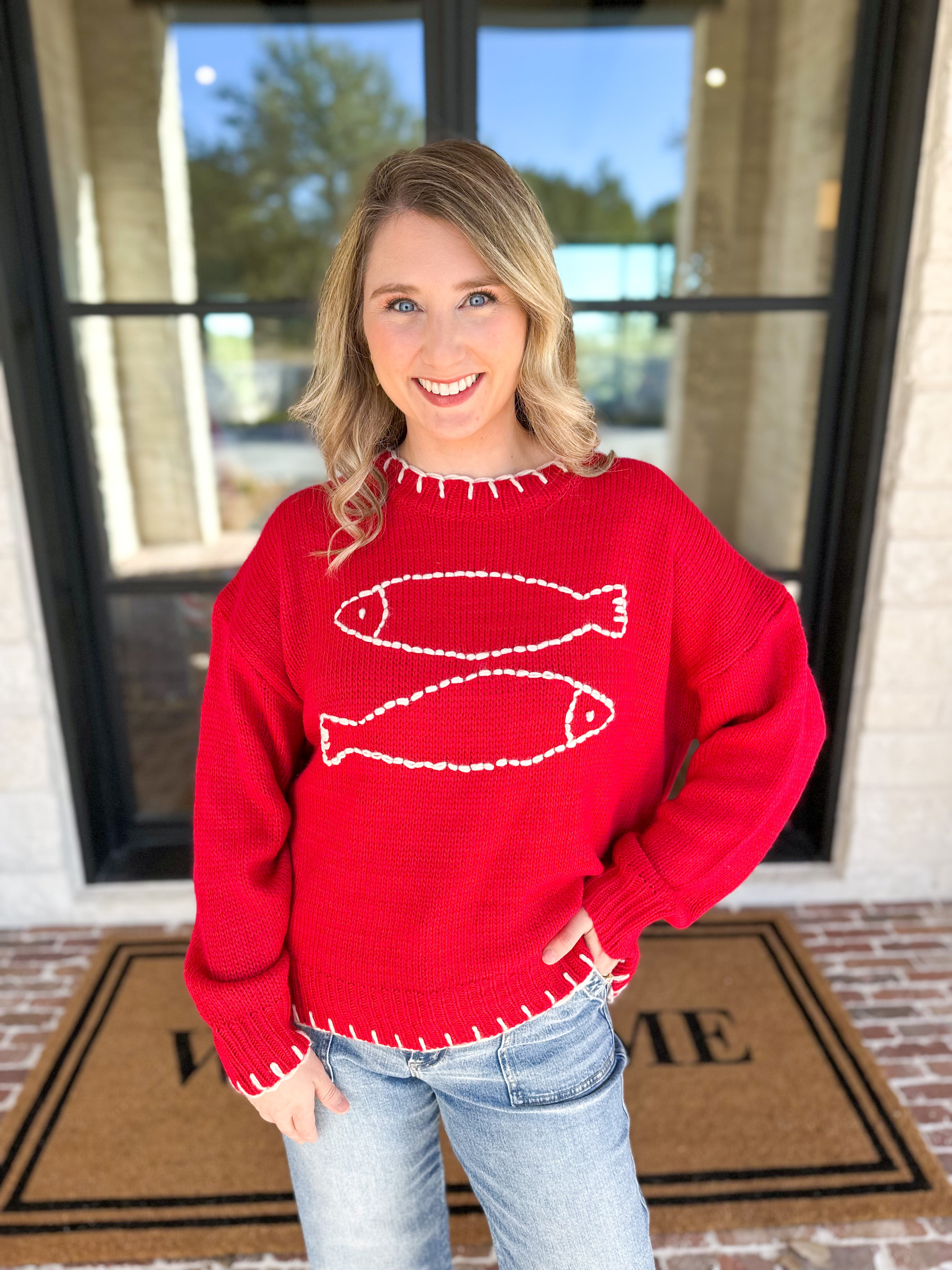 Fish Knit Sweater-BAILEY ROSE-July & June Women's Fashion Boutique Located in San Antonio, Texas
