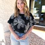 THML - Black & White Flower Power Blouse-200 Fashion Blouses-THML-July & June Women's Fashion Boutique Located in San Antonio, Texas