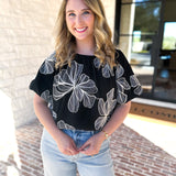 THML - Black & White Flower Power Blouse-200 Fashion Blouses-THML-July & June Women's Fashion Boutique Located in San Antonio, Texas