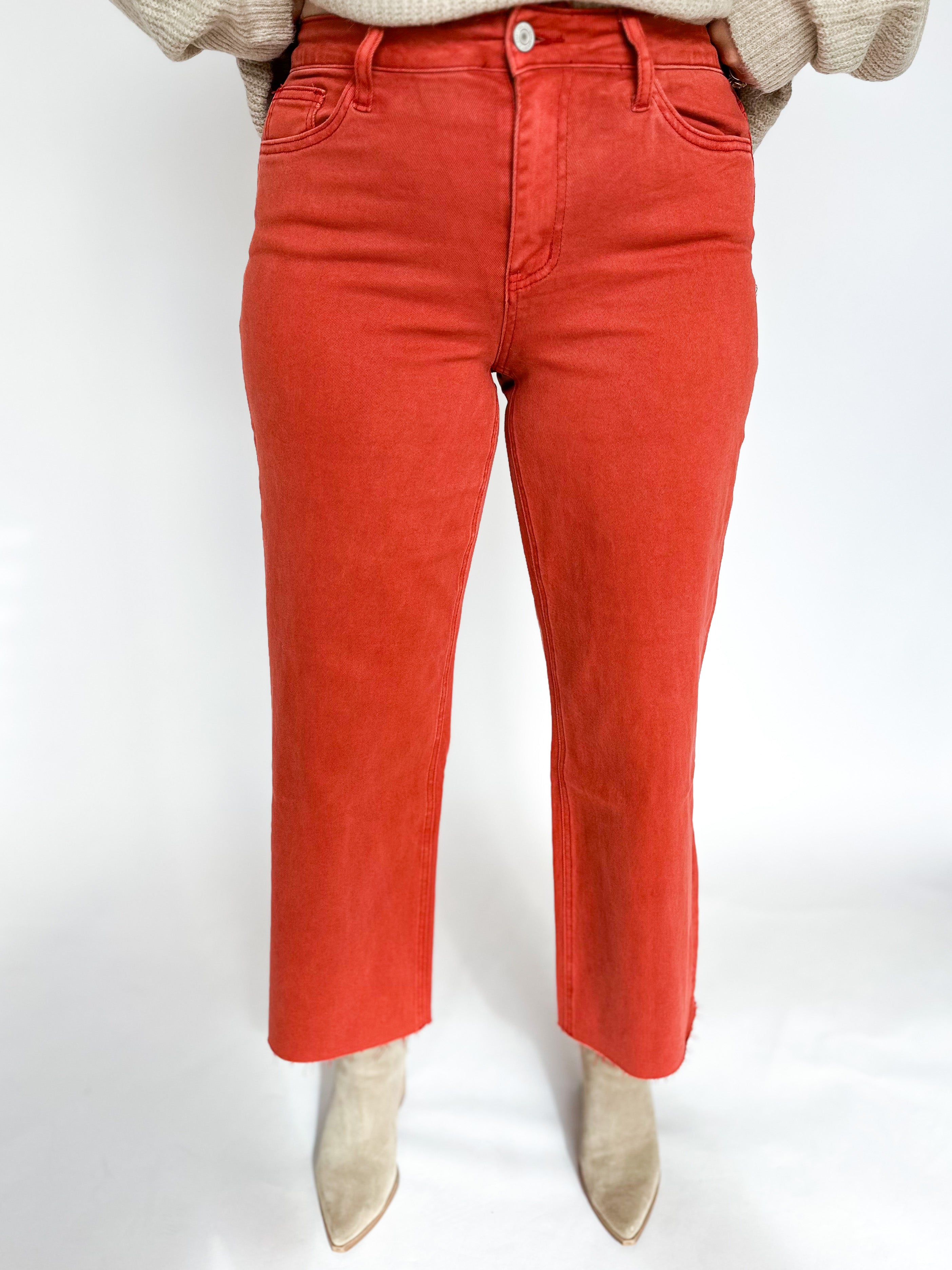 Vervet Mid Rise Wide Leg Cropped Jeans - Rust-400 Pants-VEVERT BY FLYING MONKEY-July & June Women's Fashion Boutique Located in San Antonio, Texas