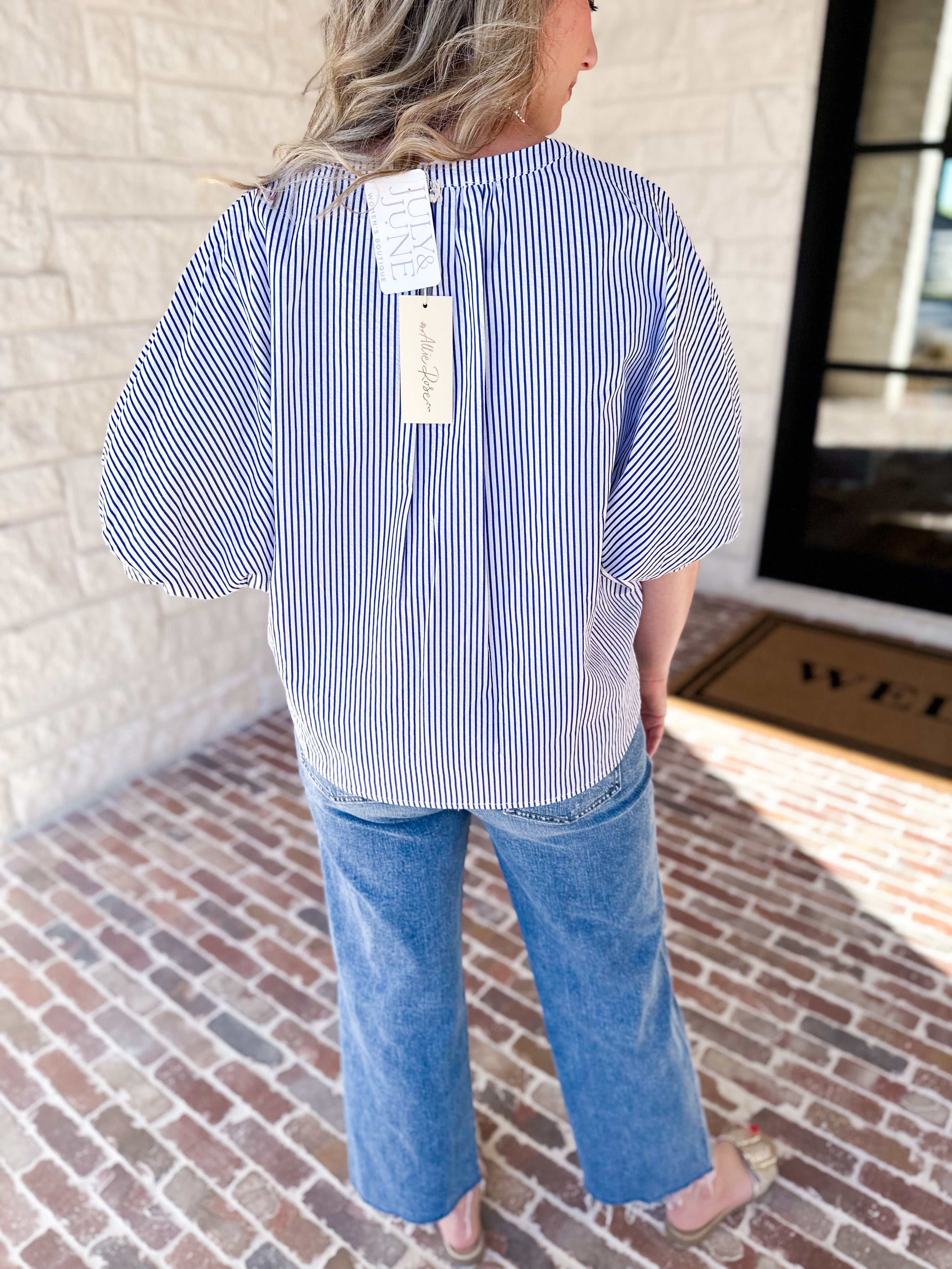 Stripe Dolman Blouse - Navy-200 Fashion Blouses-ALLIE ROSE-July & June Women's Fashion Boutique Located in San Antonio, Texas