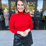 Classic Turtleneck Sweater Top - Red-230 Sweaters/Cardis-SKIES ARE BLUE-July & June Women's Fashion Boutique Located in San Antonio, Texas
