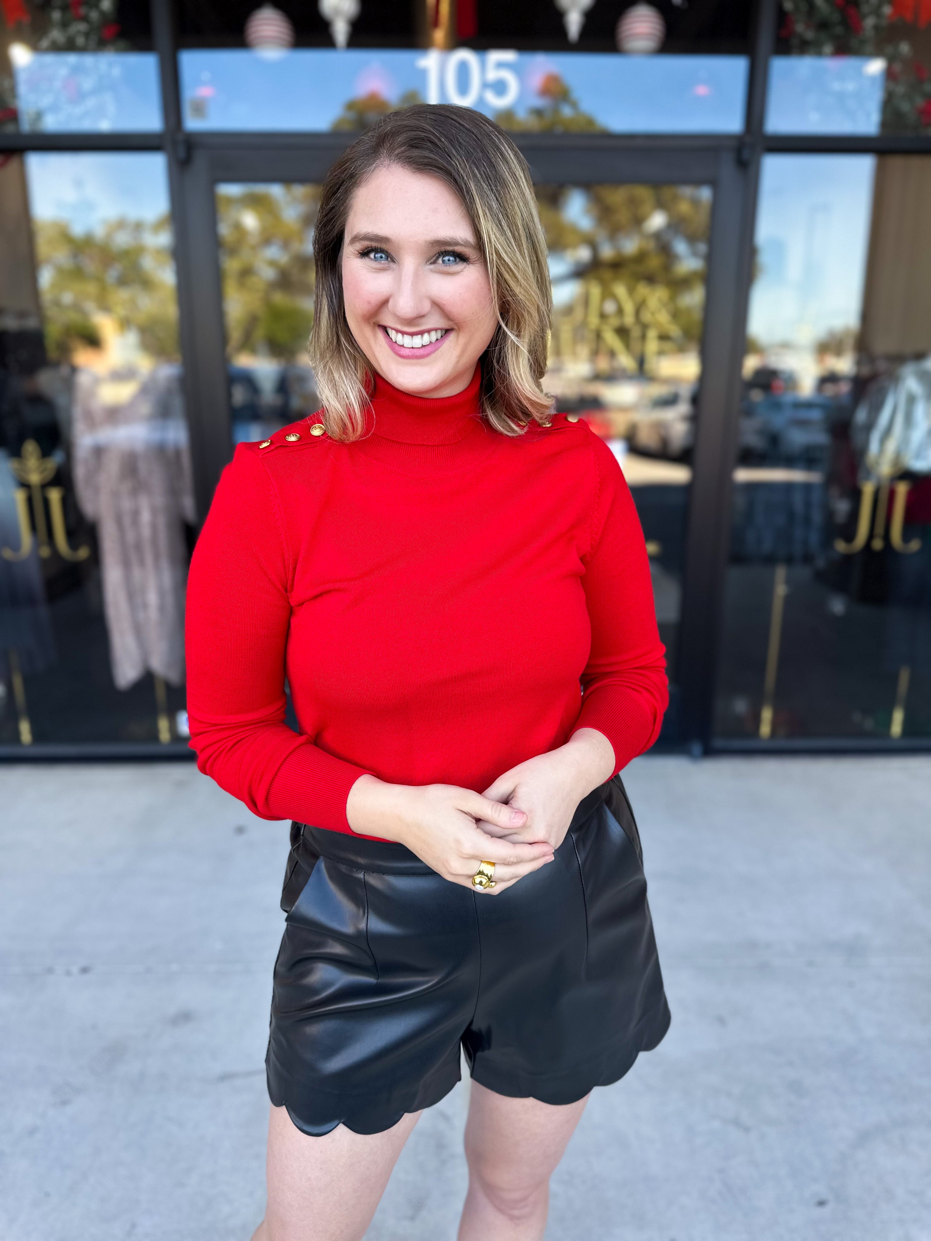 Classic Turtleneck Sweater Top - Red-230 Sweaters/Cardis-SKIES ARE BLUE-July & June Women's Fashion Boutique Located in San Antonio, Texas