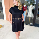 Mock Neck Knit Mini Dress - Black-510 Mini-ENTRO-July & June Women's Fashion Boutique Located in San Antonio, Texas