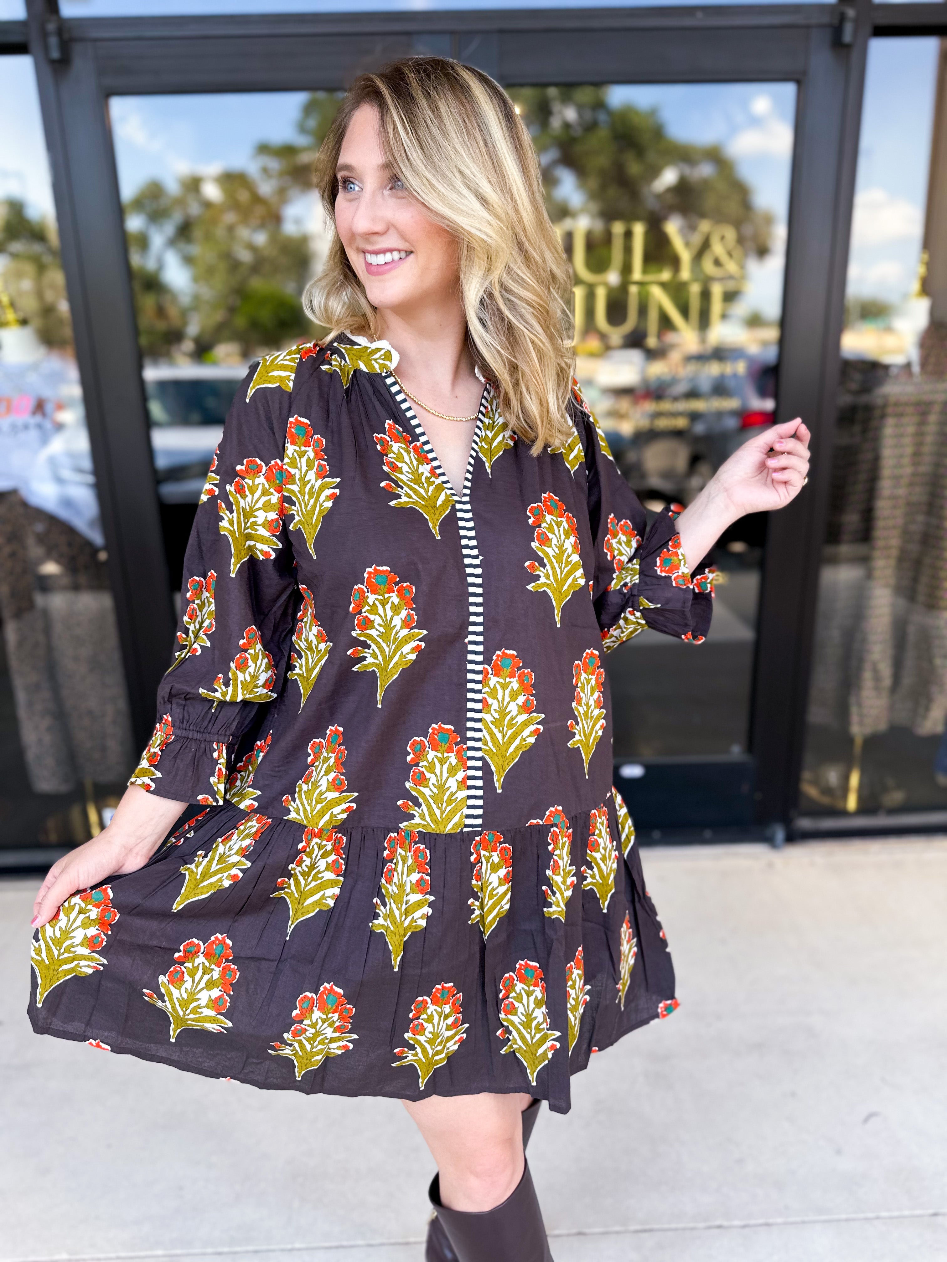 THML - Black Floral Mini Dress-510 Mini-THML-July & June Women's Fashion Boutique Located in San Antonio, Texas