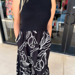 Black & White Abstract Floral Midi Dress-500 Midi-SKIES ARE BLUE-July & June Women's Fashion Boutique Located in San Antonio, Texas