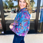 Teal & Lavender Blouse-200 Fashion Blouses-FATE-July & June Women's Fashion Boutique Located in San Antonio, Texas