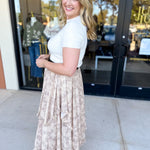 Mocha Floral Midi Skirt-410 Shorts/Skirts-POLOGRAM-July & June Women's Fashion Boutique Located in San Antonio, Texas