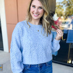 Heather Blue Floral Sweater-230 Sweaters/Cardis-ALLIE ROSE-July & June Women's Fashion Boutique Located in San Antonio, Texas