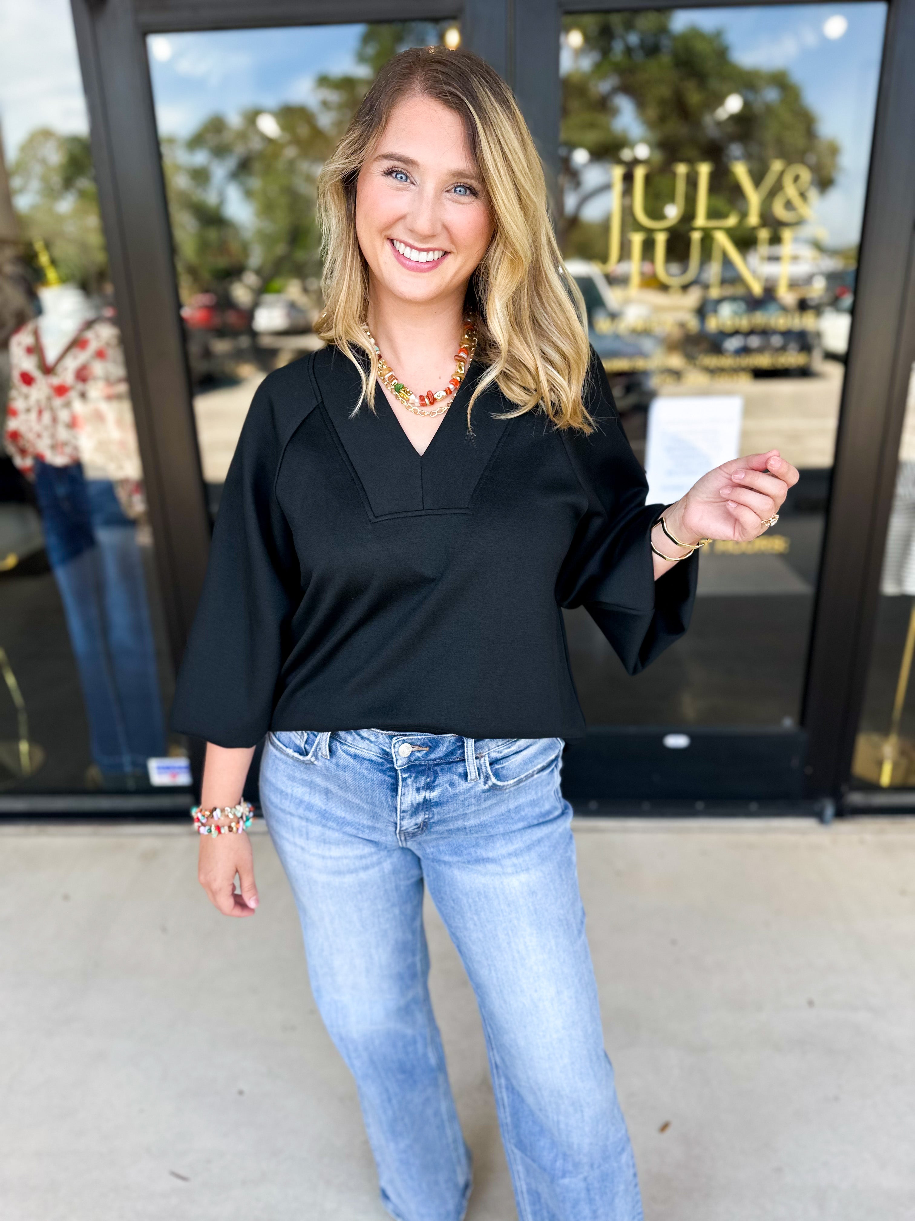 Everyday Comfy Long Sleeve - Black-210 Casual Blouses-JODIFL-July & June Women's Fashion Boutique Located in San Antonio, Texas
