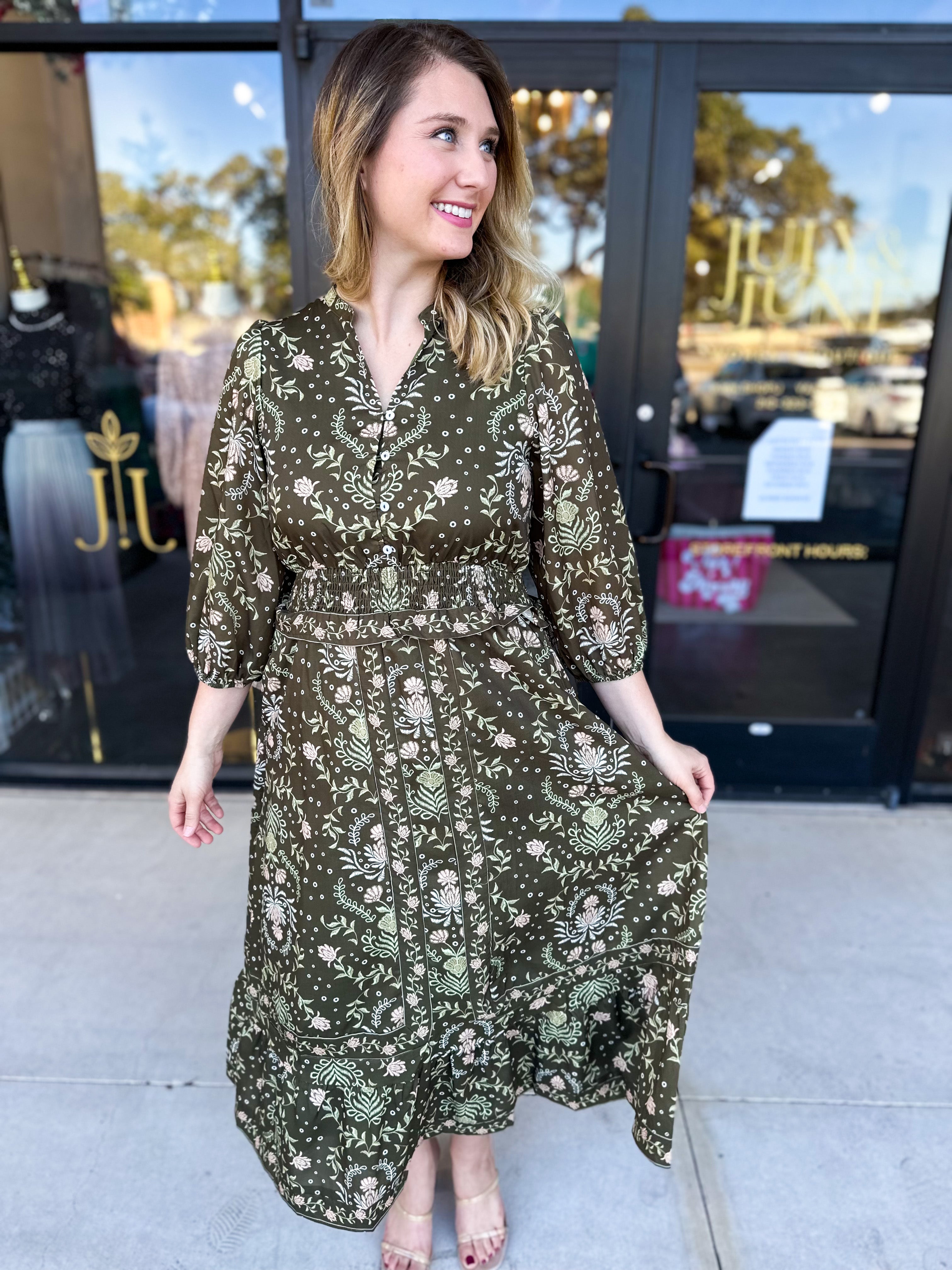 Enchanted Floral Midi Dress-500 Midi-POLOGRAM-July & June Women's Fashion Boutique Located in San Antonio, Texas