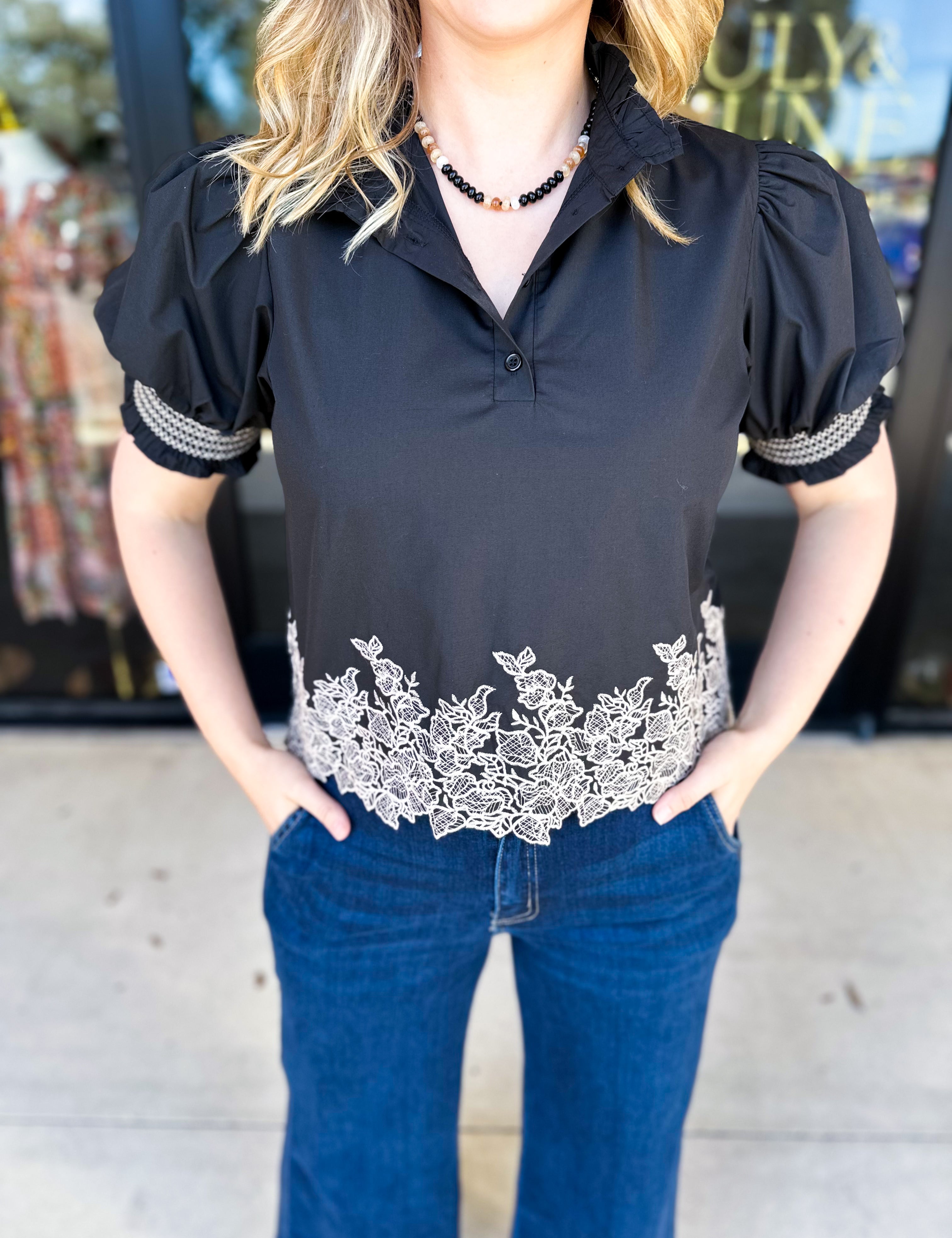 The Olivia Blouse - Black-200 Fashion Blouses-ENTRO-July & June Women's Fashion Boutique Located in San Antonio, Texas