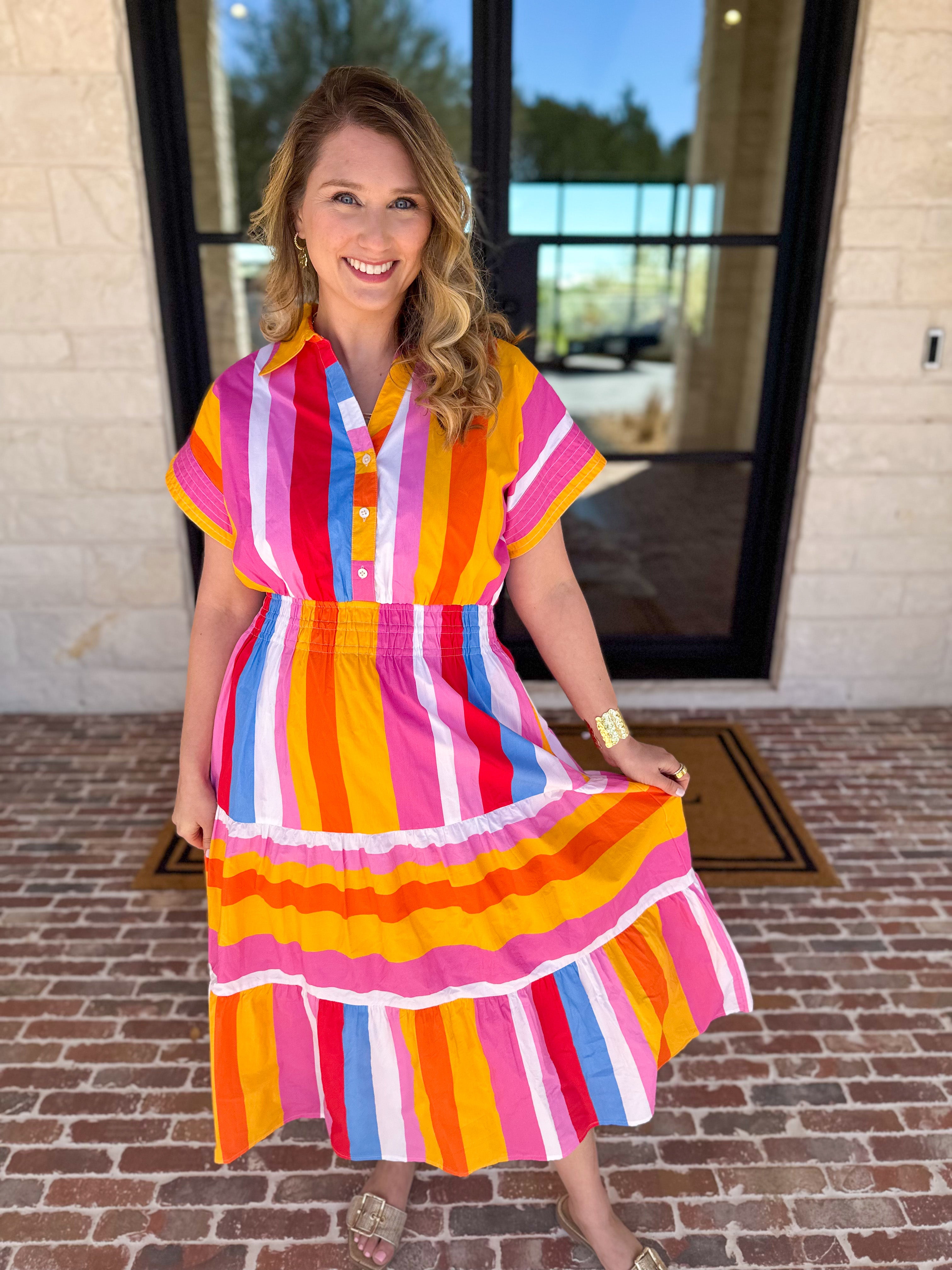 THML - Party Stripe Midi Dress-500 Midi-THML-July & June Women's Fashion Boutique Located in San Antonio, Texas