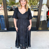 Midnight Textured Midi Dress-500 Midi-POLOGRAM-July & June Women's Fashion Boutique Located in San Antonio, Texas