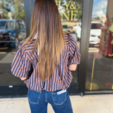 Coffee Date Blouse - Navy & Espresso-200 Fashion Blouses-ENTRO-July & June Women's Fashion Boutique Located in San Antonio, Texas