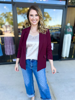 The Blair Blazer - Wine-600 Outerwear-SKIES ARE BLUE-July & June Women's Fashion Boutique Located in San Antonio, Texas