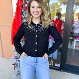 Current Air - Black Gem Cardigan-230 Sweaters/Cardis-CURRENT AIR CLOTHING-July & June Women's Fashion Boutique Located in San Antonio, Texas