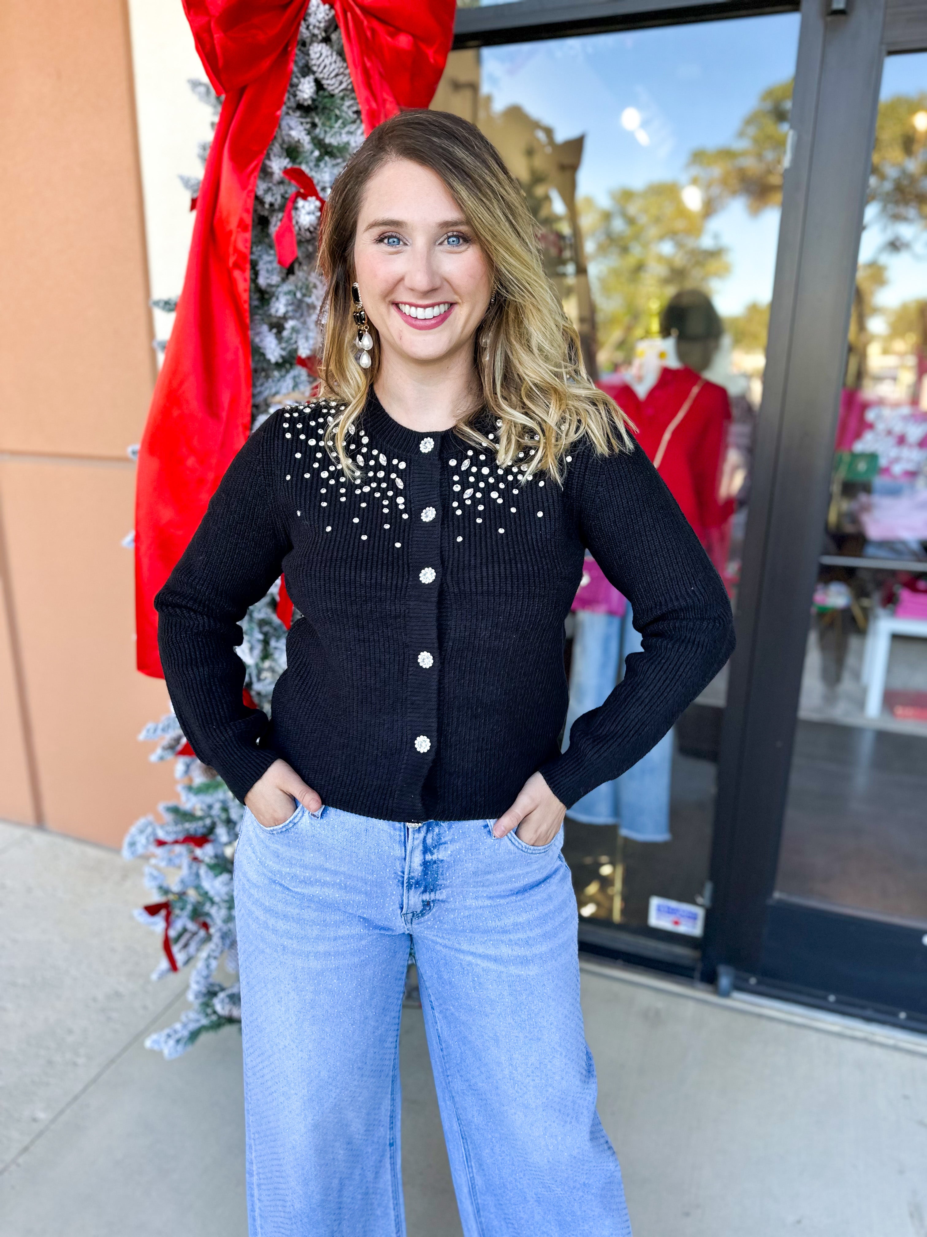 Current Air - Black Gem Cardigan-230 Sweaters/Cardis-CURRENT AIR CLOTHING-July & June Women's Fashion Boutique Located in San Antonio, Texas