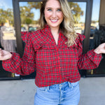 Tartan Ruffle Blouse-200 Fashion Blouses-FATE-July & June Women's Fashion Boutique Located in San Antonio, Texas