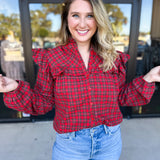Tartan Ruffle Blouse-200 Fashion Blouses-FATE-July & June Women's Fashion Boutique Located in San Antonio, Texas