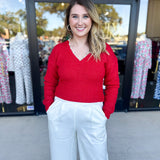 THML - Cherry Pearl Sweater Top-230 Sweaters/Cardis-THML-July & June Women's Fashion Boutique Located in San Antonio, Texas