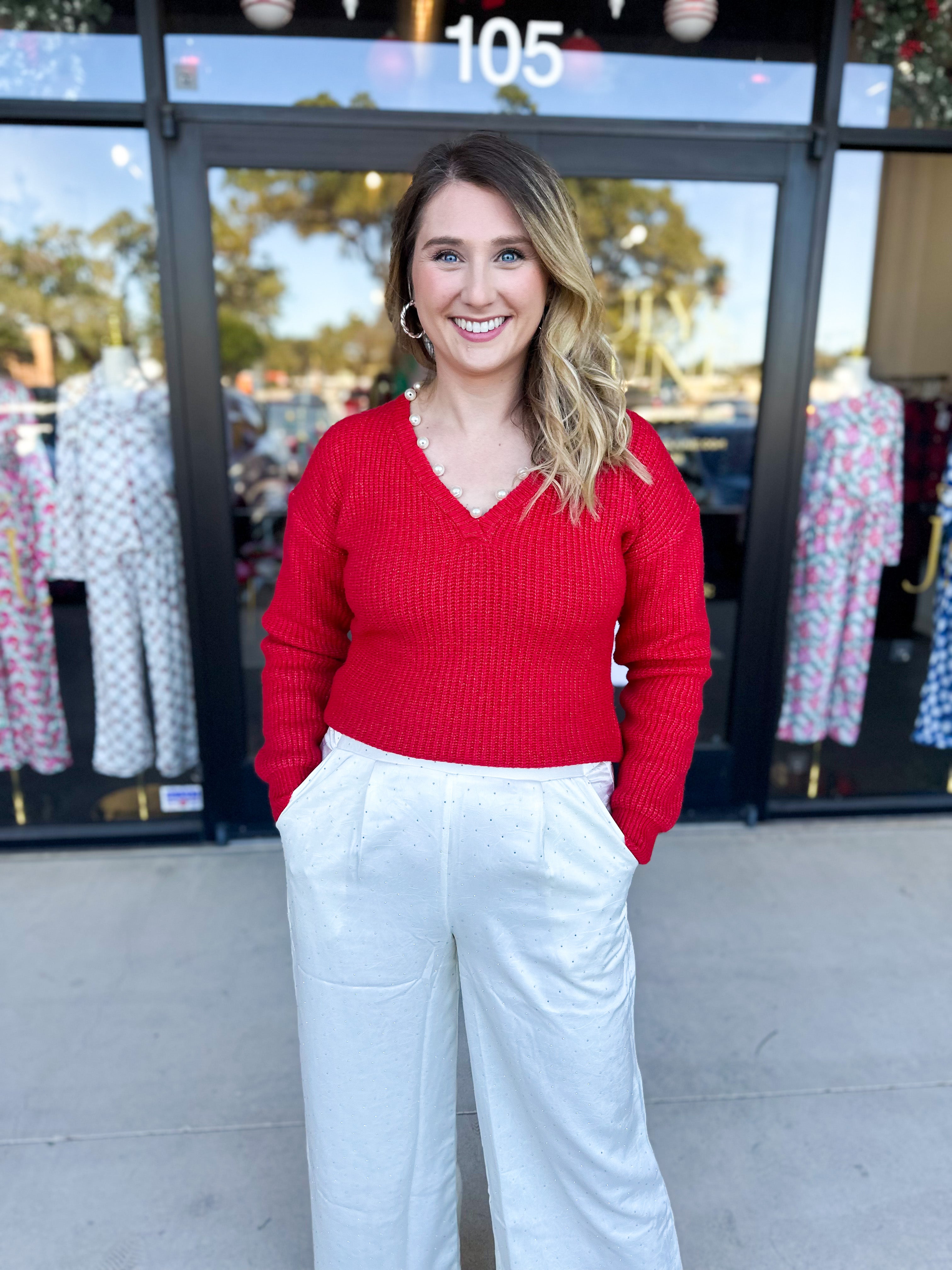 THML - Cherry Pearl Sweater Top-230 Sweaters/Cardis-THML-July & June Women's Fashion Boutique Located in San Antonio, Texas