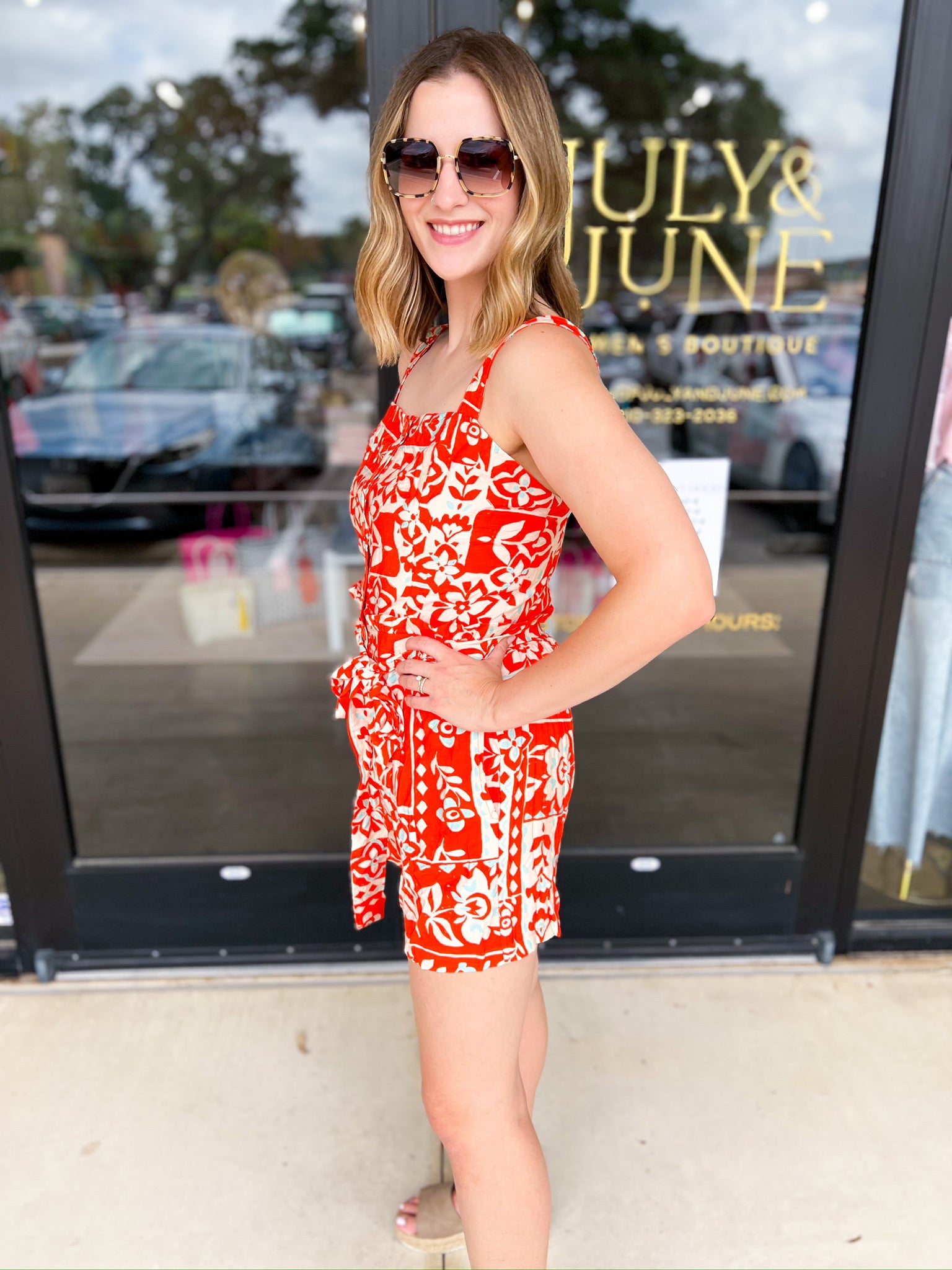 Tangerine Summertime Romper-510 Mini-FATE-July & June Women's Fashion Boutique Located in San Antonio, Texas