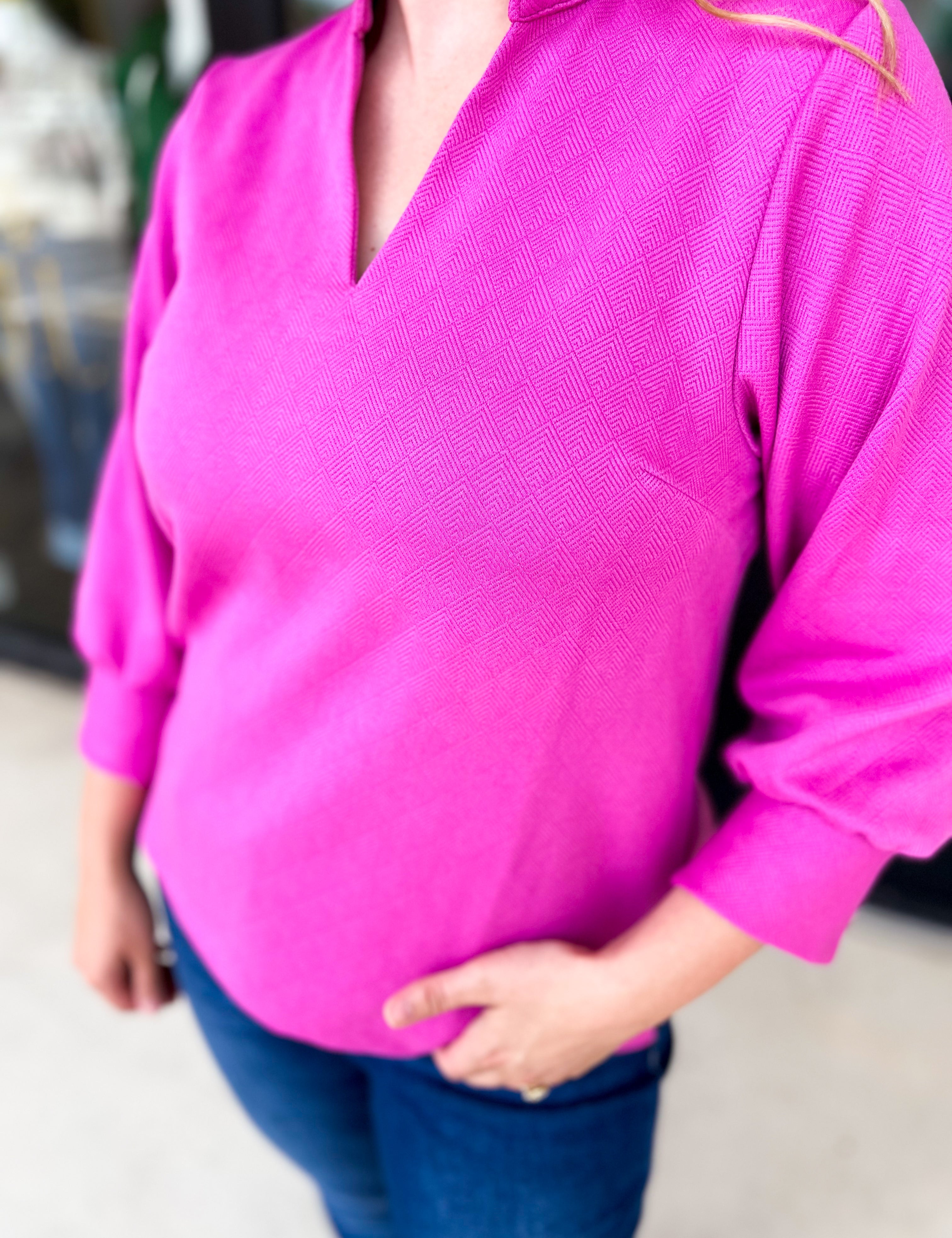 Mary Square - Jocelyn Blouse - Hot Pink-200 Fashion Blouses-MARY SQUARE-July & June Women's Fashion Boutique Located in San Antonio, Texas