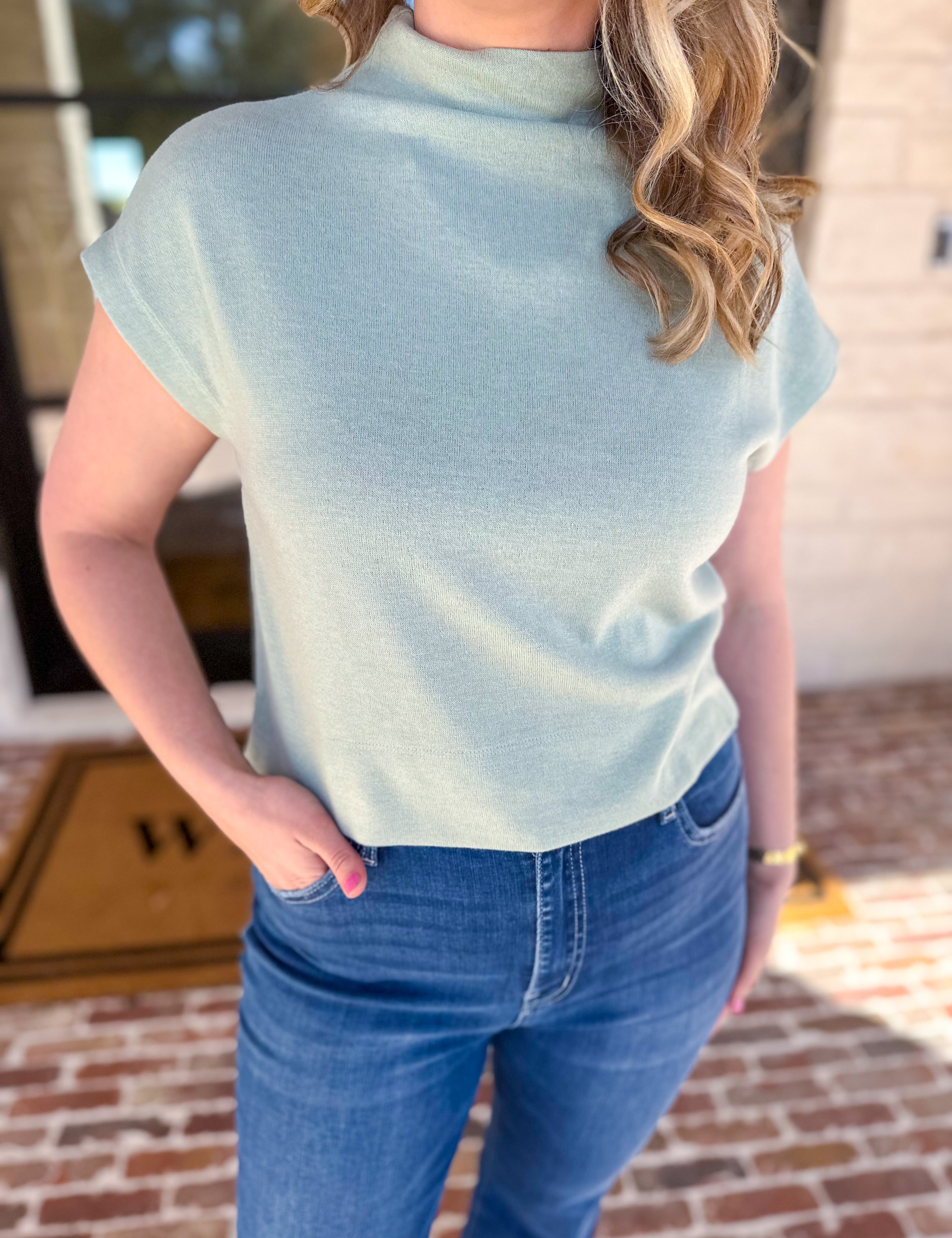 Soft Bloom Everyday Knit Top - Mint-230 Sweaters/Cardis-ENTRO-July & June Women's Fashion Boutique Located in San Antonio, Texas